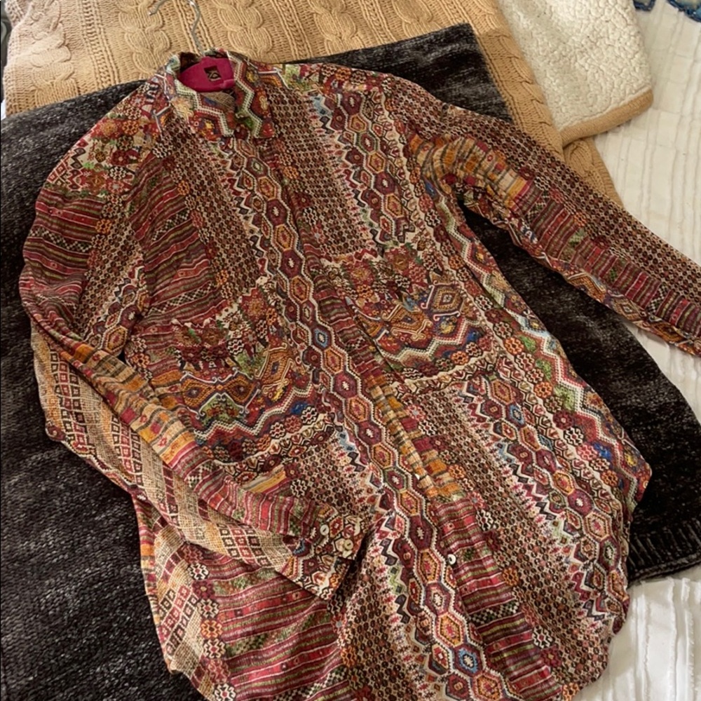 Long Zara Patterned Button Down